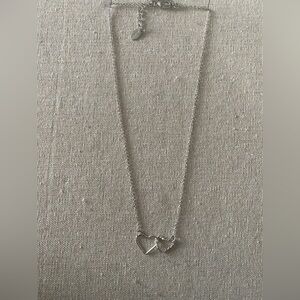 Vintage Aerie Linked Hearts Charm Pendant Necklace - Silver Tone EVC